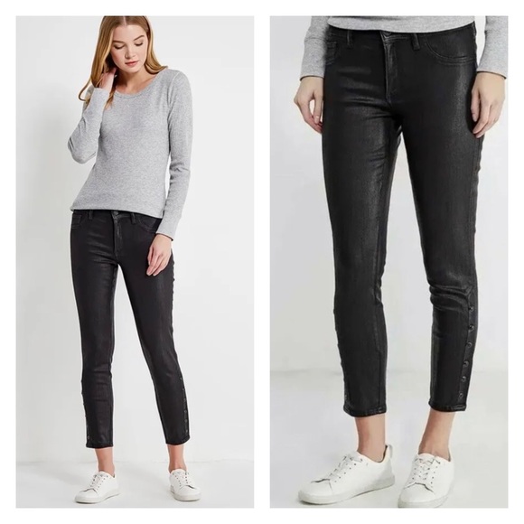 GAP 1969 Inner Cozy Legging in Black Orbit Coated Side Snap Stretch Jeans 32 - Picture 1 of 12